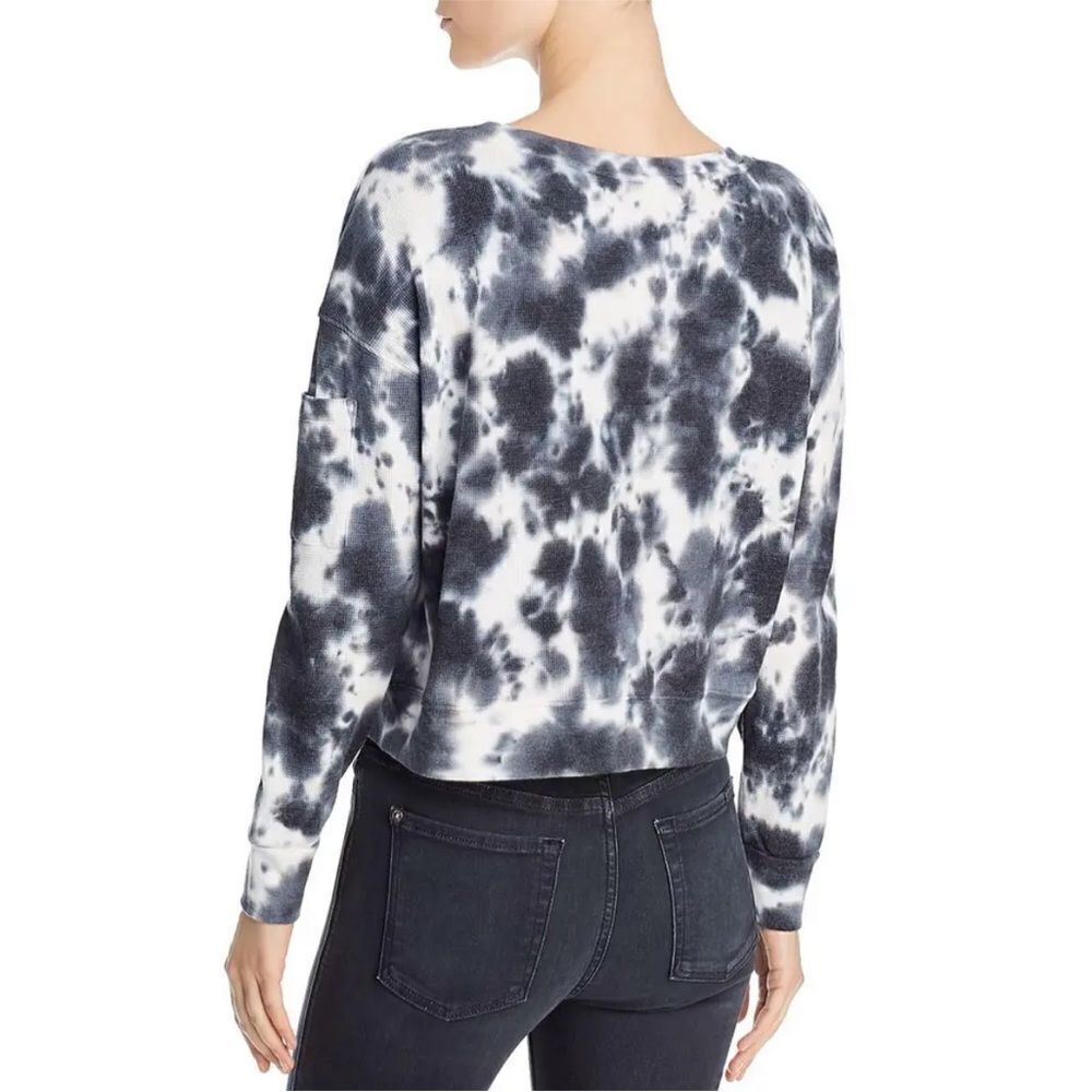 Splendid Womens Tie-Dye Waffle Knit Pullover Crop Top Shirt Black Size Medium
